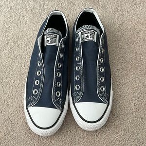 custom navy blue slip on converse